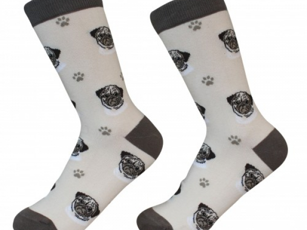 Light colored pug Dog Socks Cranberry Corners Gift Shop Dahlonega Georgia